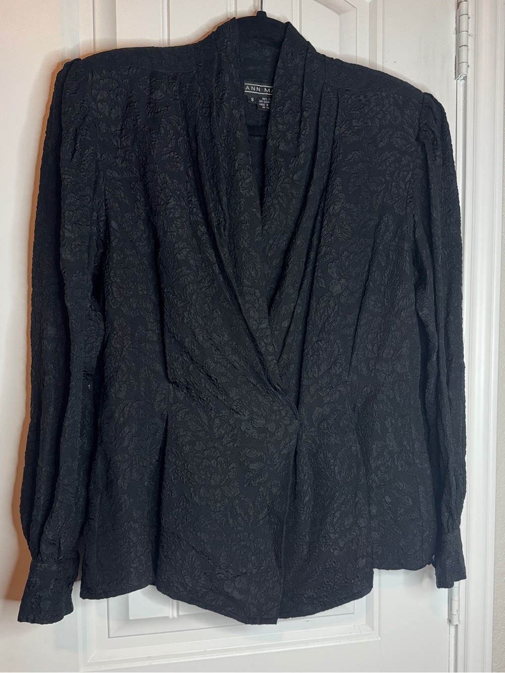 90s vintage Textured Black Draped Front silk  Blazer Victorian gothic witchy